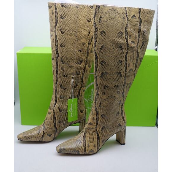 NEW Sam Edelman Women's 6 WIDE CALF Sylvia Tan Python Embossed Leather Boots - Picture 2 of 15